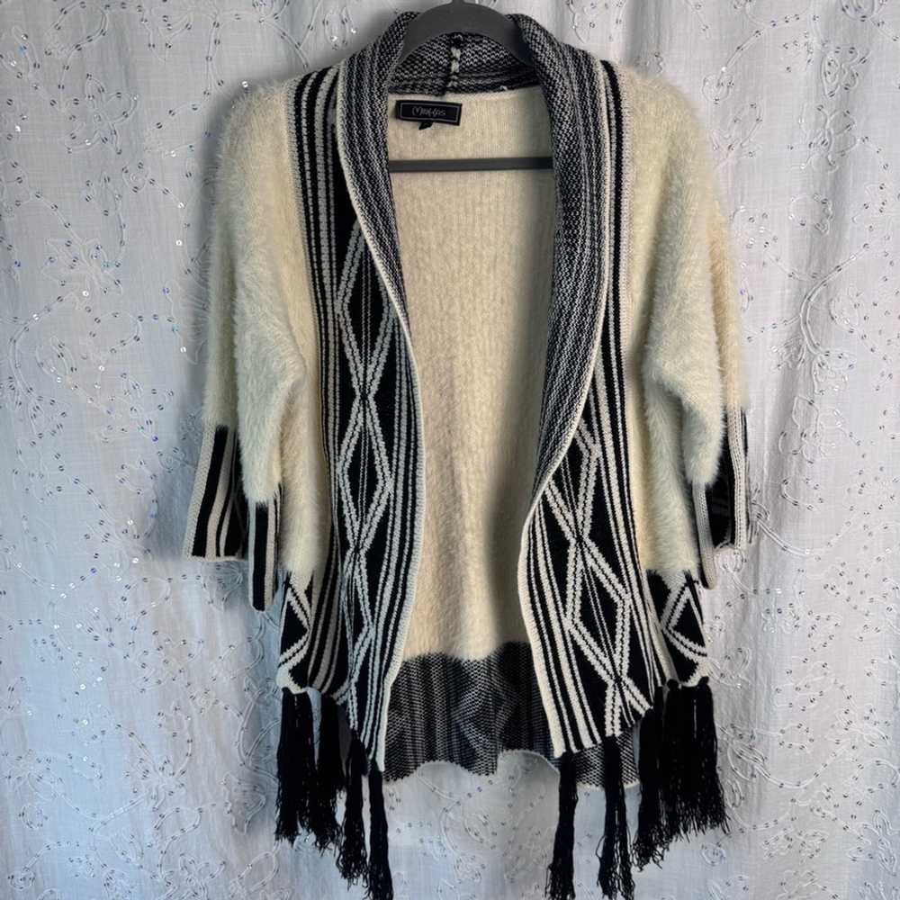 Minkas Open Front Boho Fringe Cardigan Sweater XL